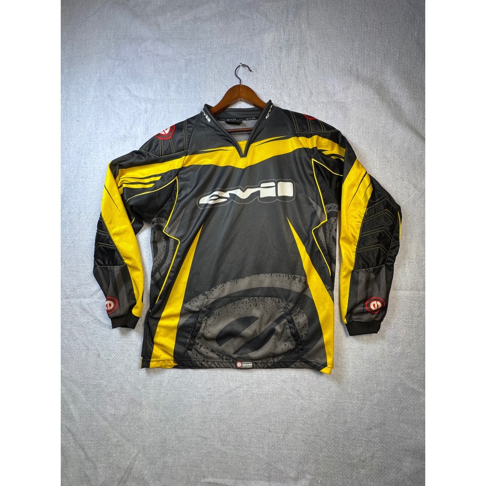 Evil Paintball Jersey Mens Medium Black Yellow Padded Long Sleeve Graphic Mesh